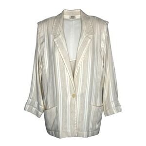 Vintage Flax Blend Blazer Women's Size 12 Jacket striped Cream academia pockets
